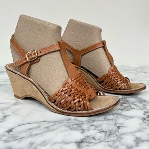 Baskets Buskins made in Brazil brown woven leather suede wedge sandals